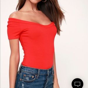 Lulu’s red Ribbed off the shoulder bodysuit, size medium